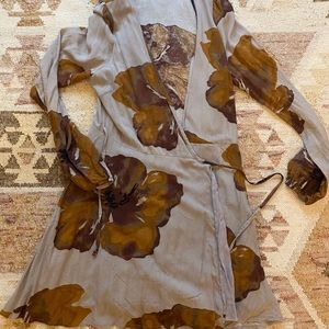 Long sleeved floral wrap dress
